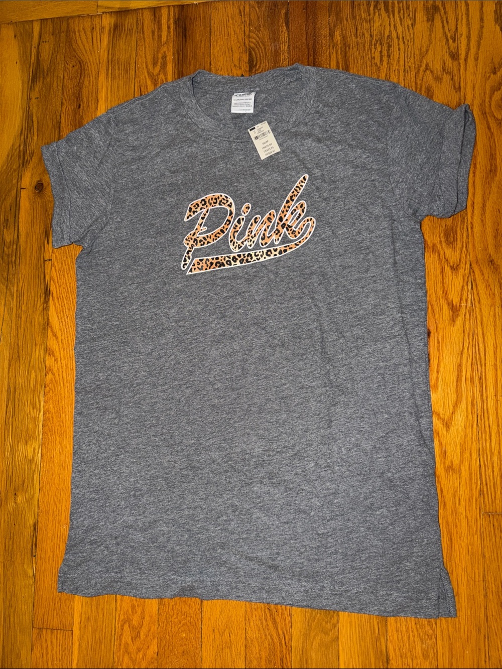 PINK Victoria's Secret Heather Gray Tee with Leopard Logo NWT